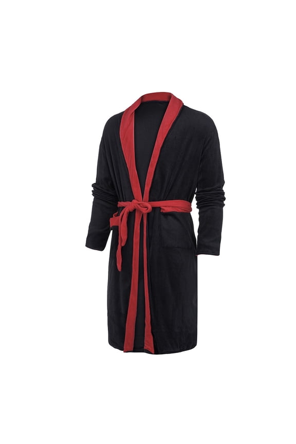 Men's Winter Lengthened Plush Shawl Bathrobe Home Clothes Long Sleeved Robe Coat