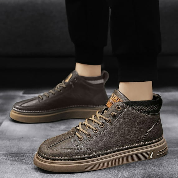 ZTTD Platform Breathable Waterproof Leather Shoes Casual Sport Shoes Fashion Retro Mens Casual Shoes