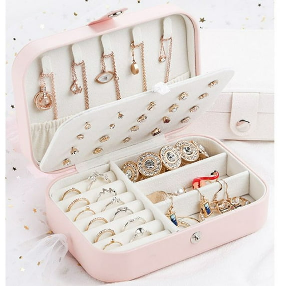 ZTTD Portable Jewelry Box for Women Girls Double Layer Display Storage Organizer Earrings Ring Necklace Leather Travel Jewelry Case