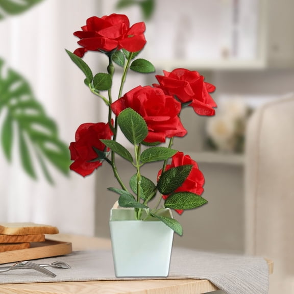 ZTTD Red Fake Roses Artificial Flowers in Pot 12" Small Roses Tree Indoor Outdoor Faux Plants & Flowers Rose Silk Flowers Potted Plant Artificial Rose Floral Arrangement Shelf Desk Home Decor