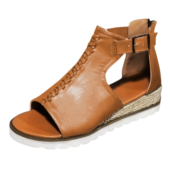 ZTTD Sandals for Women Platform Sandals Wedge Ankle Strap Open Toe Sandals Brown