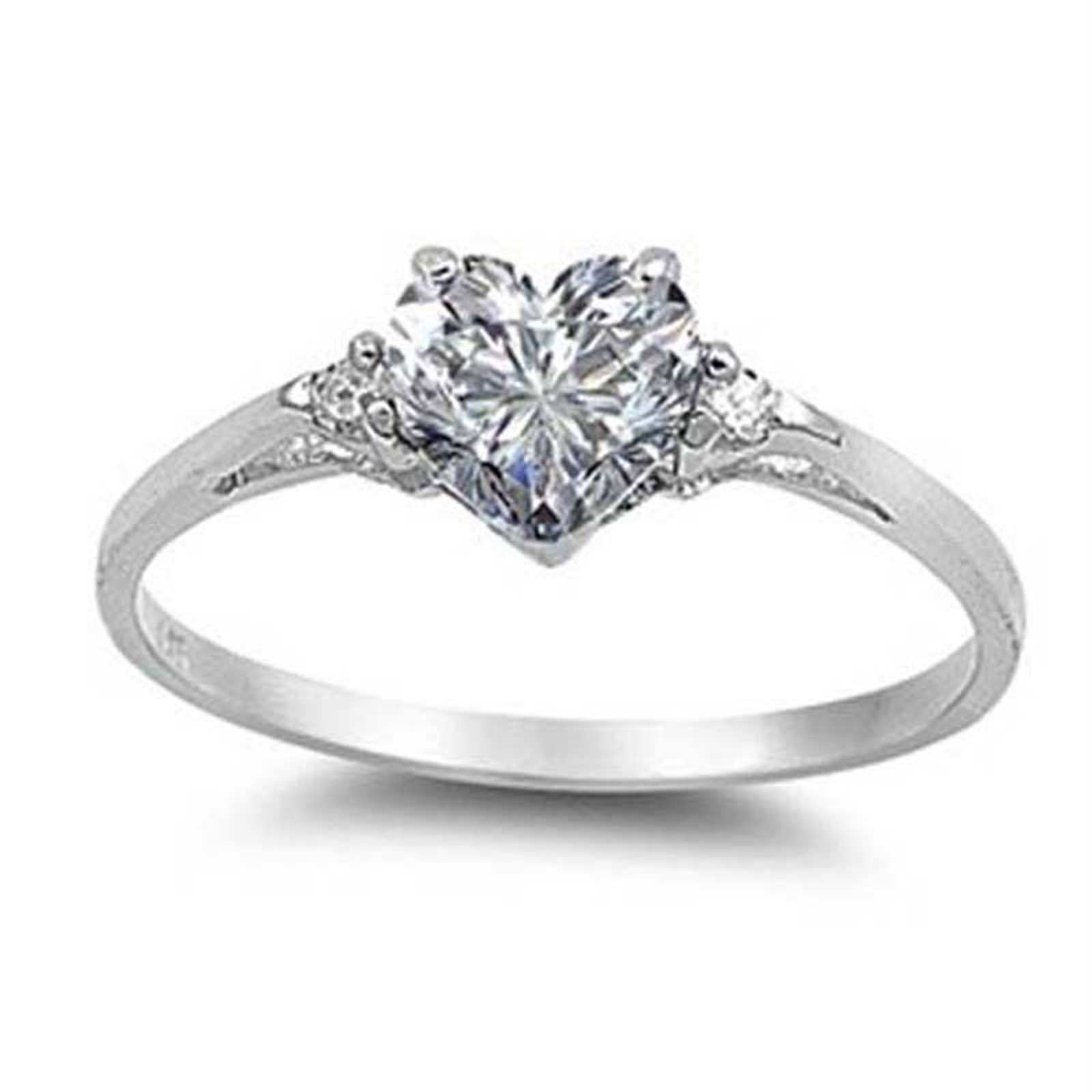 ZTTD Sterling Silver Simulated Heart Shaped Diamond Engagement Ring ...