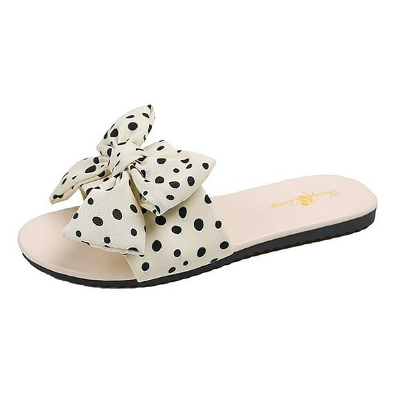 ZTTD Summer Women's Flat Fashion Casual Polka Dot Bow Roman Sandals White