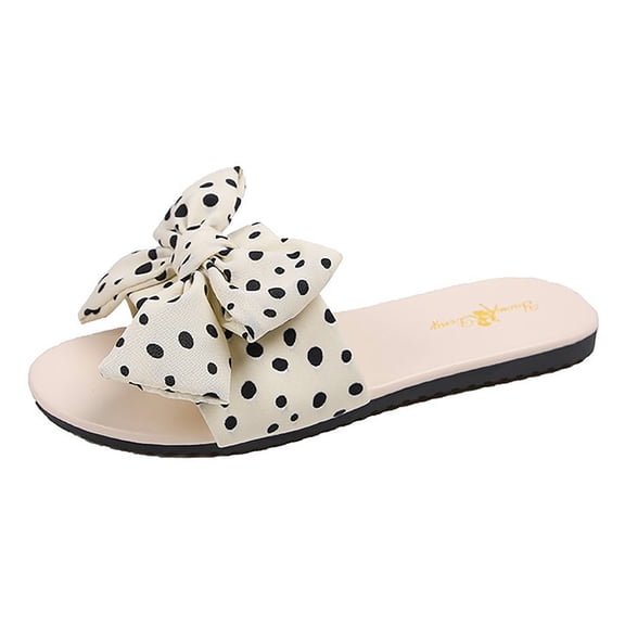 ZTTD Summer Women's Flat Fashion Casual Polka Dot Bow Roman Sandals Women's Slipper A