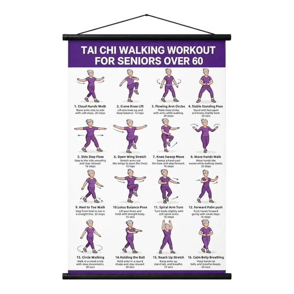ZTTD Tai Chi Walking for Seniors,Tia Chia Exercise Chart Workout Chart, Exercise & Walking Program Poster,Tai Chi for Beginners,Seated Calisthenics Routine for Balance,Mobility & Home Fitness