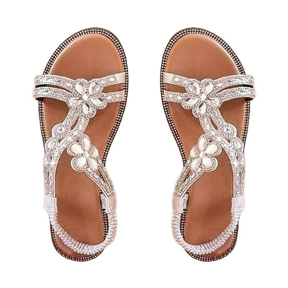 ZTTD Wedge Size Rhinestone Fashion Plus Ladies Comfortable Flower Summer Sandals Women's Sandals Silver