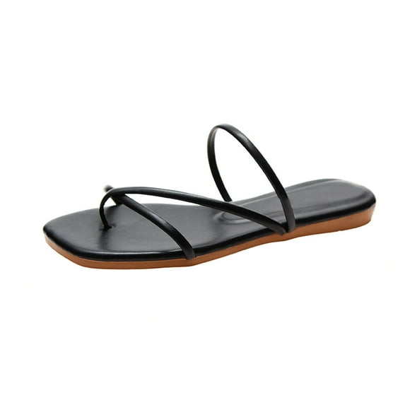 ZTTD Women Comfy Sandals Shoes Summer Solid Color Flat Fashion Casual Sandals Black