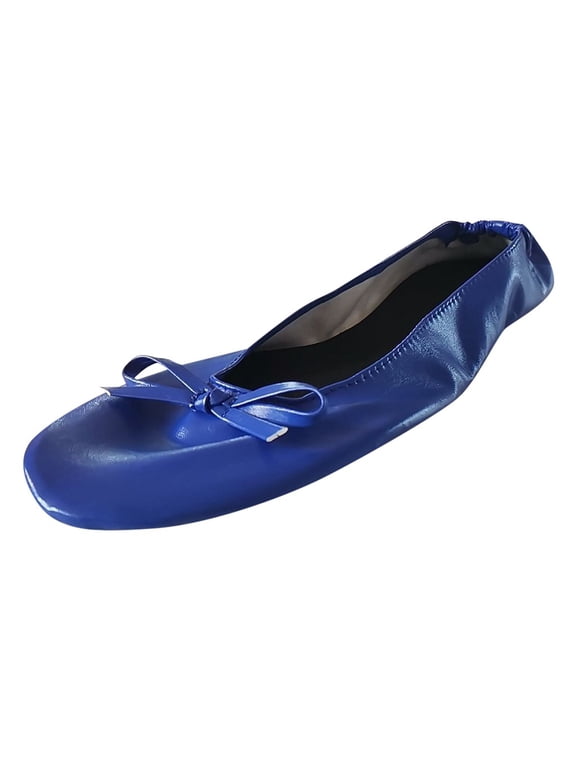 Women Foldable Portable Travel Ballet Flat Roll Slipper Shoes Dance Party Shoes Blue