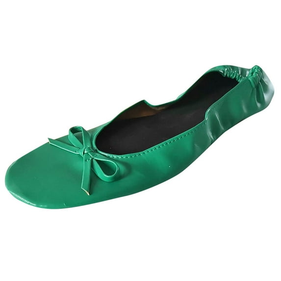 ZTTD Women Foldable Portable Travel Ballet Flat Roll Slipper Shoes Dance Party Shoes Green