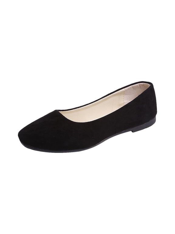 Women Girls Solid Big Size Slip On Flat Shallow Comfort Casual Single Shoes Black