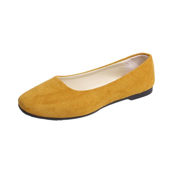 ZTTD Women Girls Solid Big Size Slip On Flat Shallow Comfort Casual Single Shoes Yellow