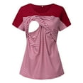 thumbnail image 1 of zttd women maternity short sleeve striped layer nursing t-shirt top for breastfeeding blouse, 1 of 8