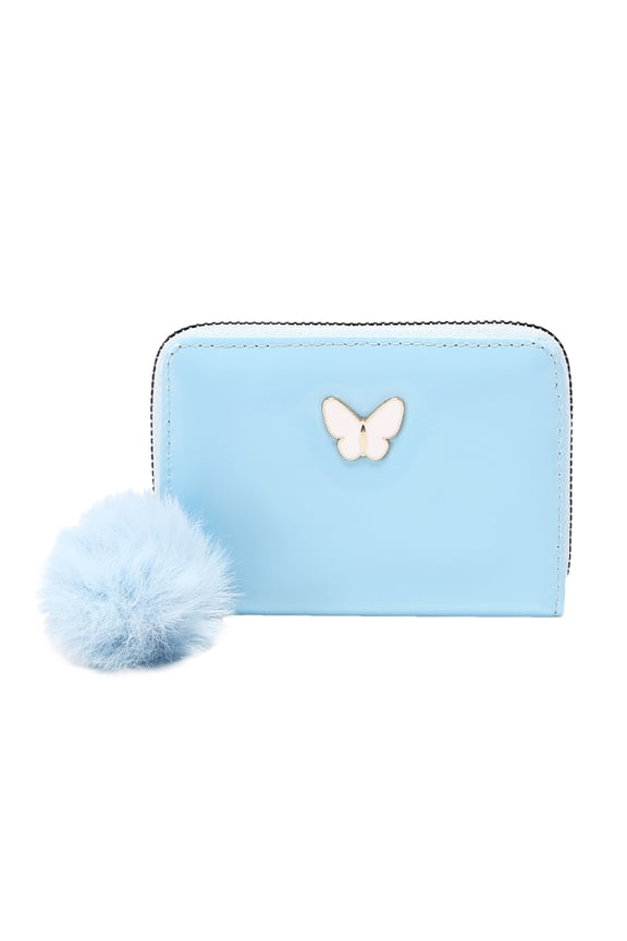 Women Short Wallet Spring and Summer New Pattern Butterfly Decoration Multi Layered Practical Zipper Plush Ball Card Bag