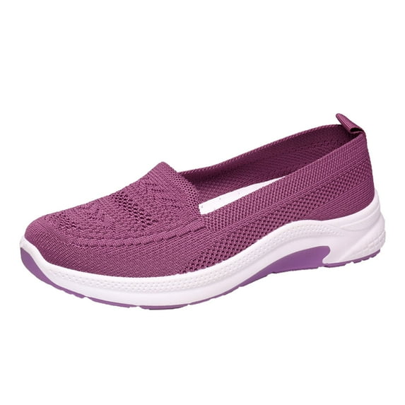 ZTTD Women Single Shoes Slip On Fly Woven Mesh Casual Shoes Tennis Walking Breathable Sneakers Fashion Sneakers Purple