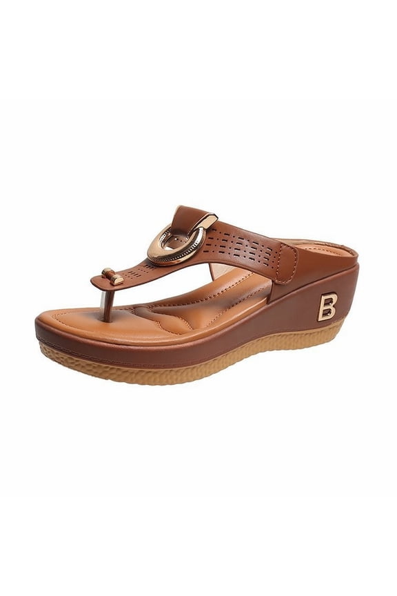 Women Wedge Beach Sandals Thong Platform Wedge Beach Platform Thong Wedge Beach Slippers Sandals Brown