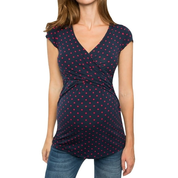 ZTTD Women's Comfy Short Sleeve Nursing Dot Print Top for Breastfeeding Blouse