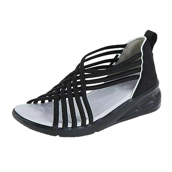 ZTTD Women's Fashion Casual Cross Strap Round Toe Sandals Elastic Band Slip On Shoes Black