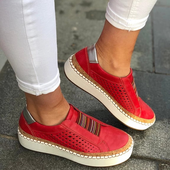 ZTTD Women's Fashion Casual Hollow-Out Round Toe Slip On Shoes Thick Bottom Sneakers