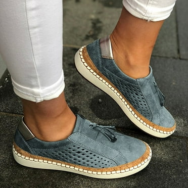 ZTTD Women's Fashion Fringe Hollow-Out Round Toe Slip On Shoes Flat With Sneakers
