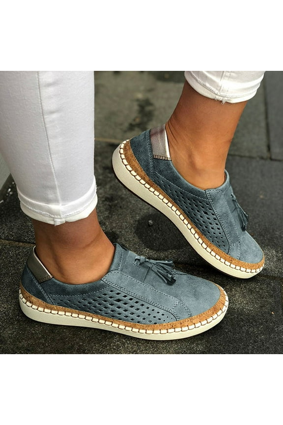 Women's Fashion Fringe Hollow-Out Round Toe Slip On Shoes Flat With Sneakers