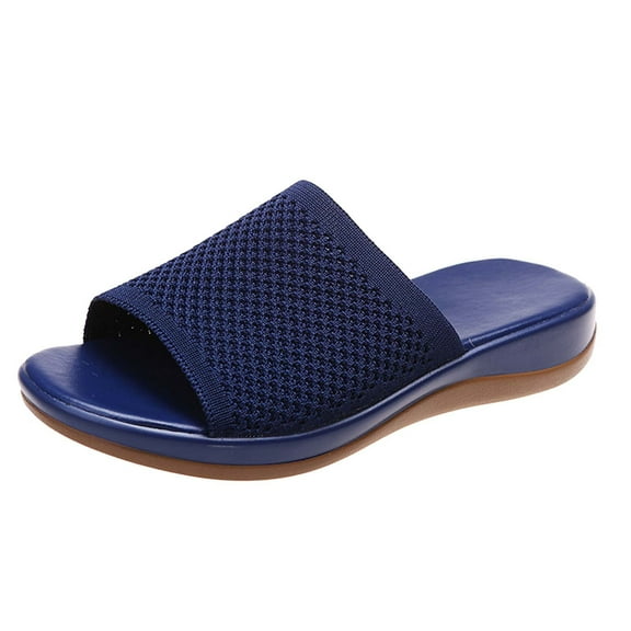 ZTTD Women's Fashion Solid Color Mesh Breathable Flat Casual Sandals and Slippers Blue