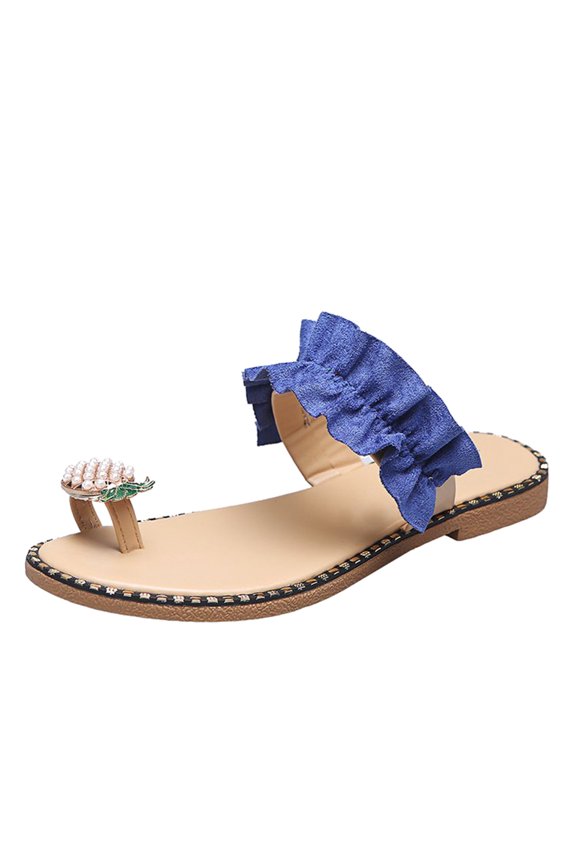 Women's Ladies Fashion Casual Ring Toe Pineapple Flat Slippers Slides Shoes Women's Slipper A