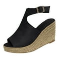 thumbnail image 1 of ZTTD Women's Ladies Fashion Solid Wedges Casual Buckle Strap Roman Shoes Sandals Black, 1 of 6