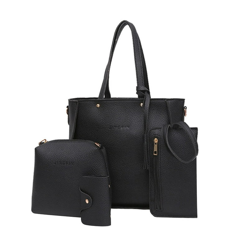 Sサイズ／4way Bag／black leather ZTTD Women's Four Set Handbag, Shoulder Bag, Crossbody Bag and
