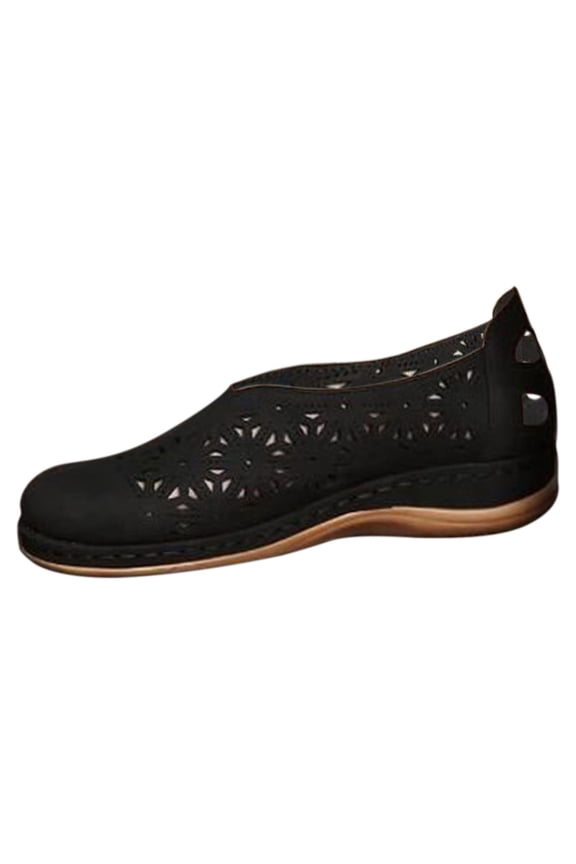 Women's Shoes Summer Fashion Women's Slip On Open Toe Flat Hollow Breathable Single Shoes Roll Back Black