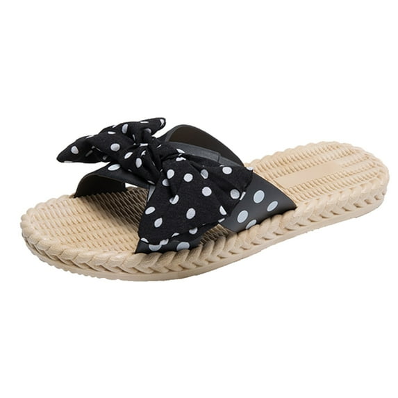 ZTTD Women's Shoes Wear Non-Slip Comfortable Fashion Bow Polka-Dot Slippers Black