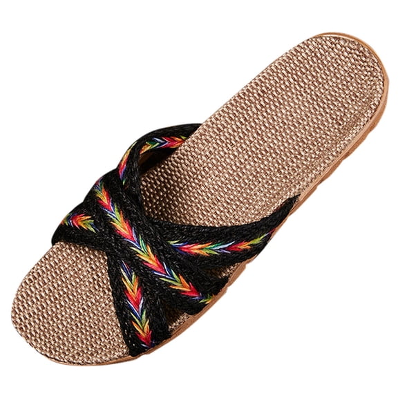 ZTTD Women's Slippers Men Home Summer Cross Strap Ladies Casual Shoes Linen Slippers Multicolor