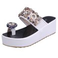 thumbnail image 1 of ZTTD Women's Thick Bottom Beading Button Toe Ring Slippers Platform Flip Flops Shoes White, 1 of 8
