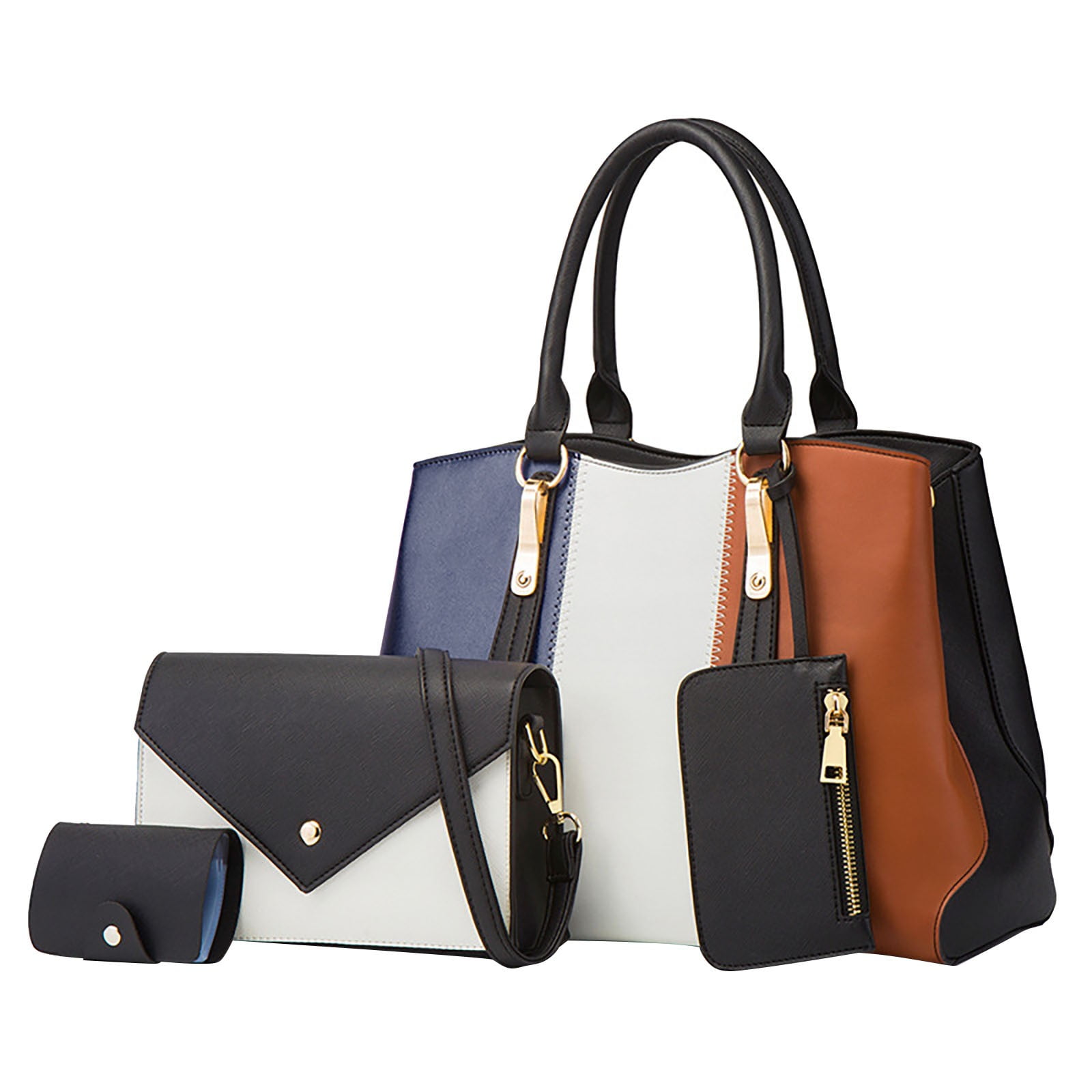 ZTTD Women's Tote Bags Fashion Lady Leather Four Piece Shoulder Crossbody Bag Clutch Wallet Retro Bag Women's Bag