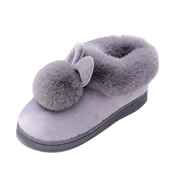 ZTTD Women's Winter Home Furry Rabbit Ears Indoor Slippers Soft Comfort Footwear Shoe Gray