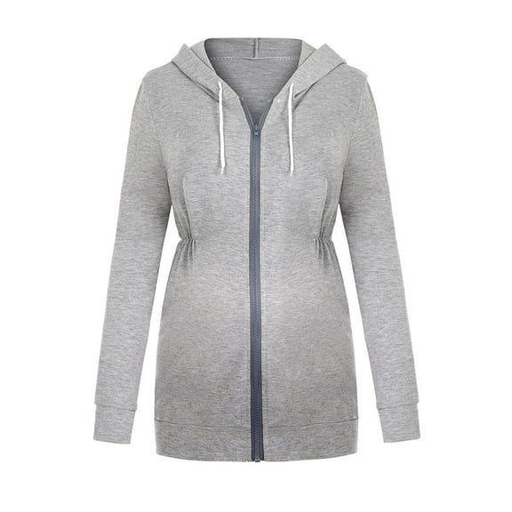 ZTTD Womens Maternity Pregnancy Casual Long Sleeve Zip Up Hoodie Sweatshirt With Pockets Blouse