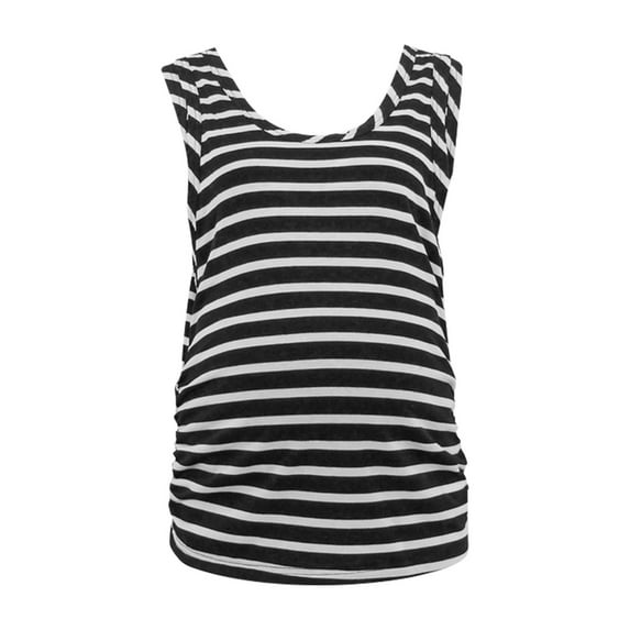 ZTTD Womens Pregnant Tops Summer Casual Striped Lactation T Shirt Maternity Clothes Maternity T Shirt Basic Care Shirt Top Breastfeeding Sleeveless Round Neck T Shirt, Sizes S-2XL