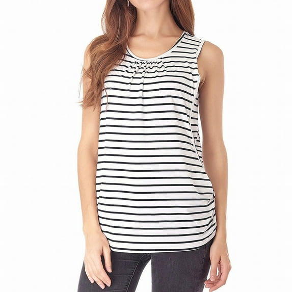 ZTTD Womens Pregnant Tops Women's Plus Size Striped Tops Convenient Breastfeeding Short Sleeve Tops for Breastfeeding Moms Sleeveless Round Neck T Shirt, Sizes S-2XL