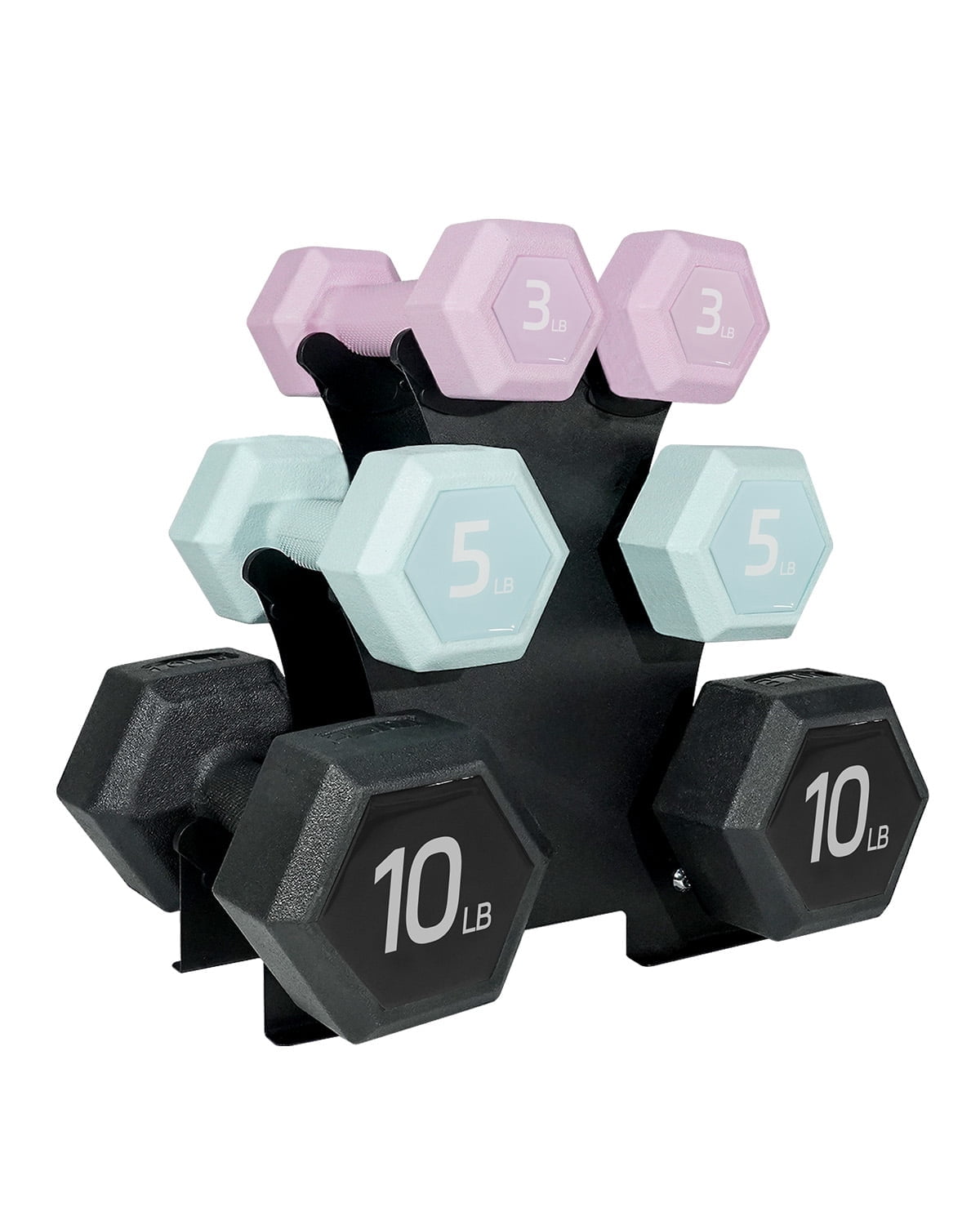 ZTTENLLY Dumbbell Set, 36lb with Rack, Multicolor, for Home Gym, 3lb/5lb/10lb, Easy Grip