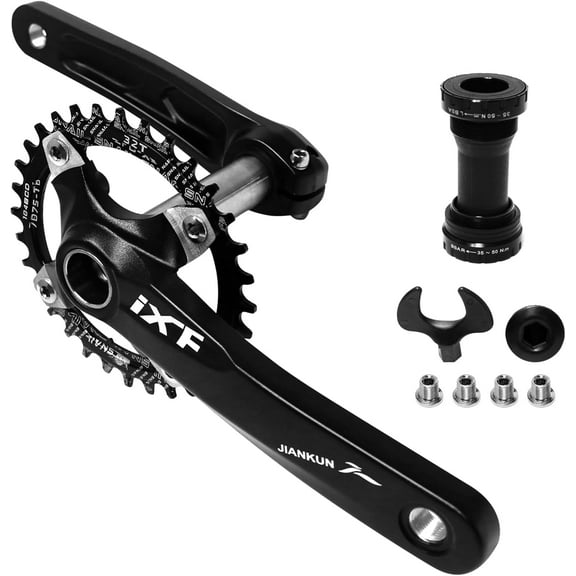 ZTZ 170mm Mountain Bike Crankset - Hollow Integrated MTB Crankset with 104 BCD 32/34/36/38T Narrow Wide Single Speed Chainring - Durable Aluminum Alloy Bike Crank Set with Bottom Bracket and Bolts