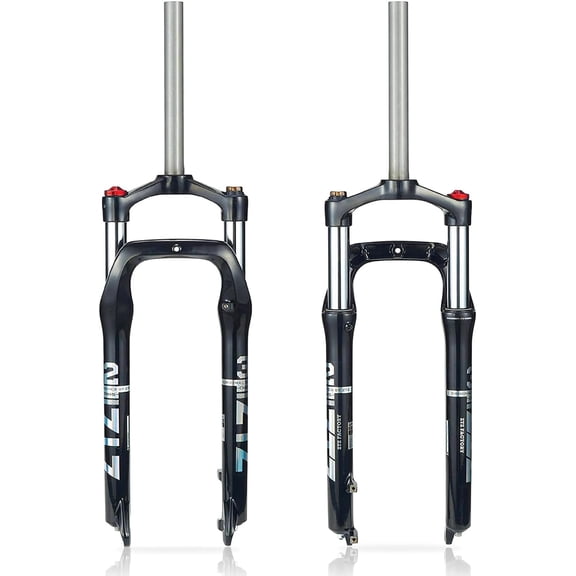 ZTZ 26 x 4.0 inch Fat Tyre MTB Suspension Fork - 100 mm Travel, 135 mm Spacing Hub, 9 mm QR, Manual Lockout Oil Spring Mountain Bike Front Fork, Ideal for Snow Beach XC Mountain Bikes