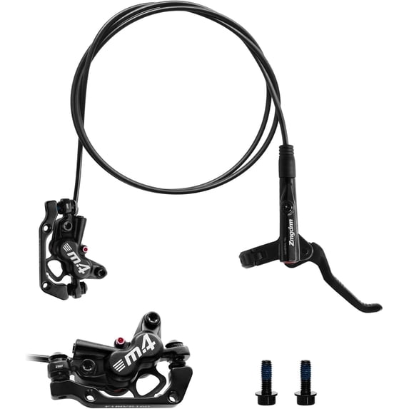 ZTZ 4-Piston Mountain Bike Hydraulic Brake Set, Front 850mm and Rear 1600mm Hydraulic Disc Brake Kit with PM/is Adapter, Fits for eBike, MTB and BMX (Left Rear)
