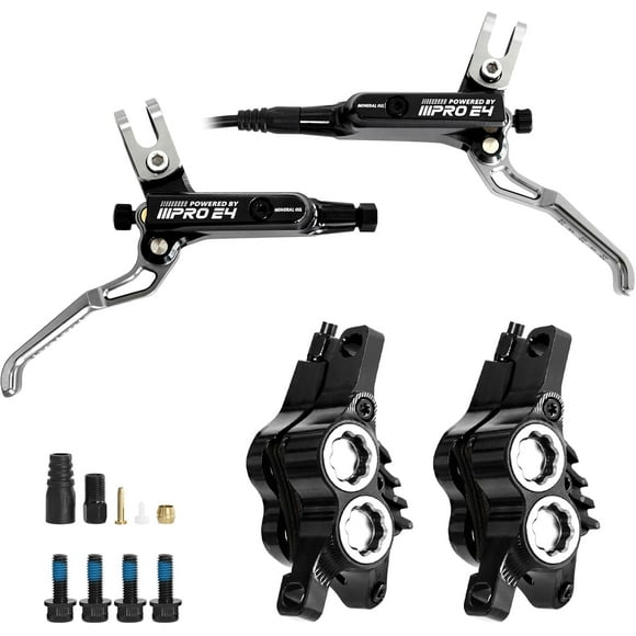 ZTZ IIIPRO E4 MTB Hydraulic Disc Brake Set, 4-Piston Hydraulic Brake Kit with Ceramic Brake Pads for Mountain Bike（Pre-Bled, Front 800mm and Rear 1550mm）