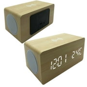 ZTech Wood Finish Alarm Clock and Wireless Phone Charger and Speaker