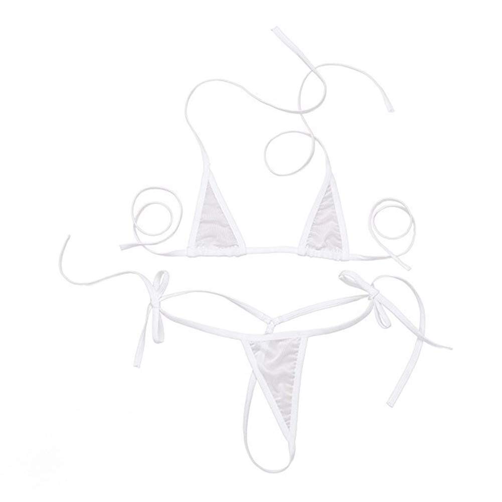 ZTie Women’s Sheer Extreme Swimsuit Bikini Halterneck Top and Tie Sides Micro Bikini Thong Sets