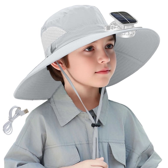 ZToonmas 1-12Y Kids' Solar Fan Sun Hat UPF50+ Wide Brim Cooling Cap USB Rechargeable Outdoor Sun Protection Hat