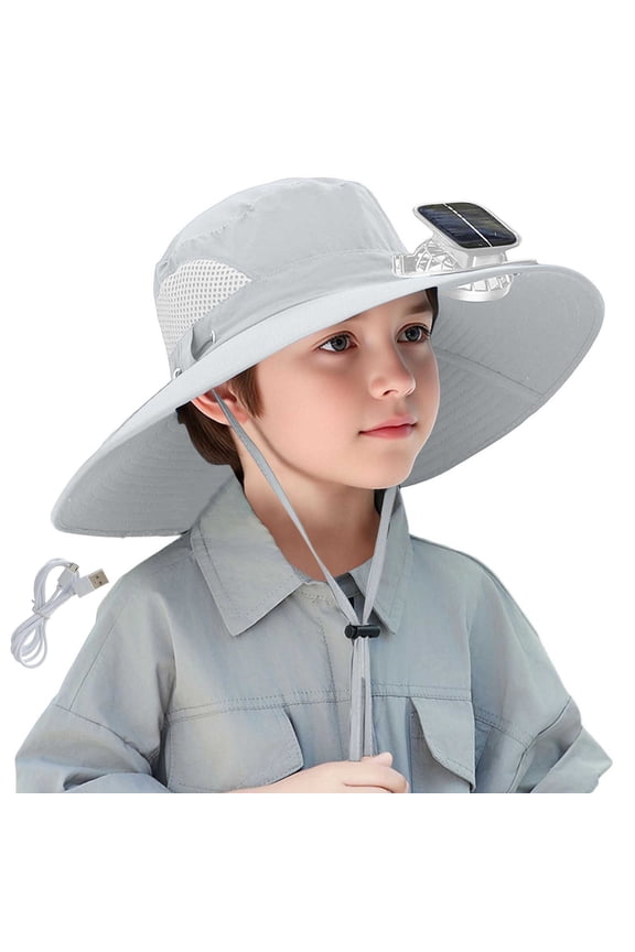 1-12Y Kids' Solar Fan Sun Hat UPF50+ Wide Brim Cooling Cap USB Rechargeable Outdoor Sun Protection Hat