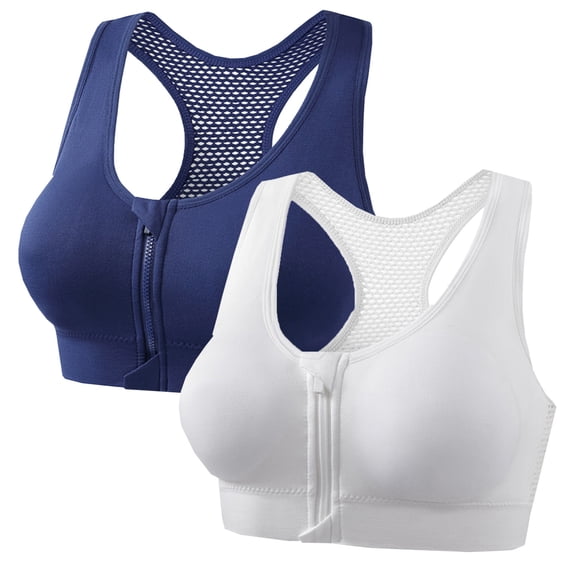 ZToonmas 2 Packs Women's Front Zip Racerback Wireless Sports Bra Push-up Mesh Back Workout Bra