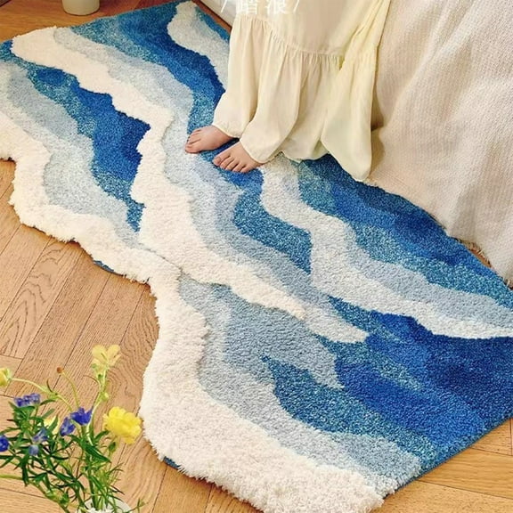ZToonmas 20" x 31" Rugs for Bedroom, Nordic Ocean Wave Carpet - Soft Fluffy Area Rug Shape Bedroom Rug, Area Rug, Girls, Boys, Children'S Room, Nursery Floor Rug Home Decor