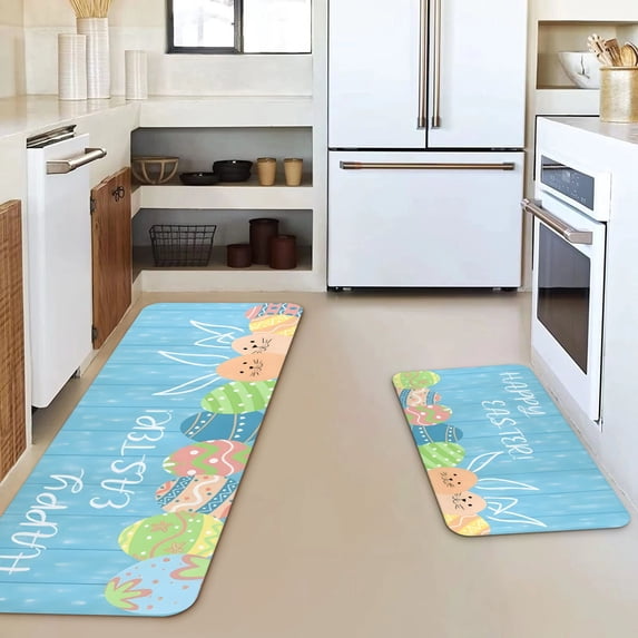 ZToonmas 2Pcs Easter Eggs Rugs, Short And Long Floor Mat Easter Carpet Painted Kitchen Carpet Entrance Door Mat Festival Decorative Carpet
