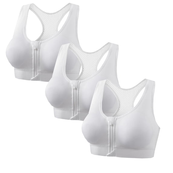 ZToonmas 3 Packs Women's Front Zip Racerback Wireless Sports Bra Push-up Mesh Back Workout Bra